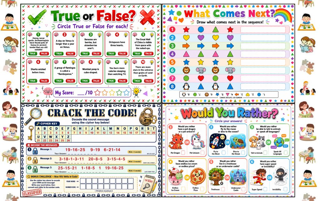 10 Page Color Printable Brain Teaser Bundle