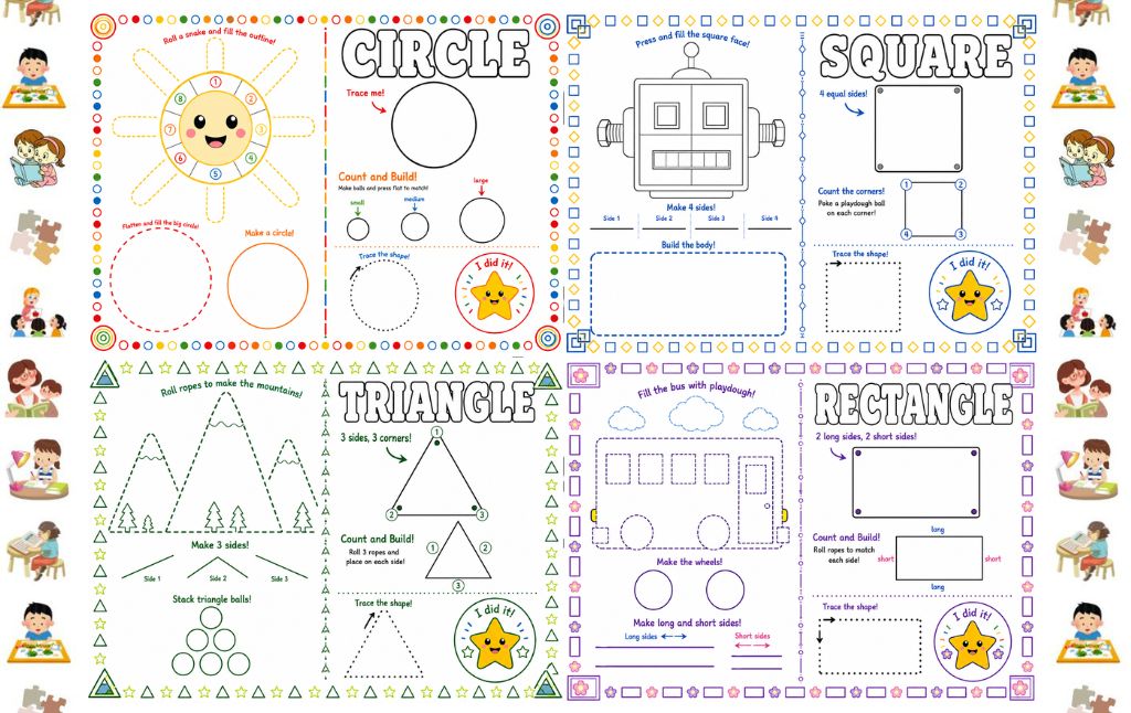 20 Shape Playdough Mats Free Printables