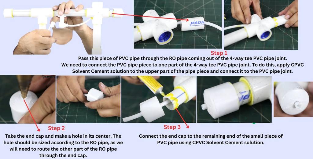 Attaching 3" PVC pipe and end cap to water gun assembly.