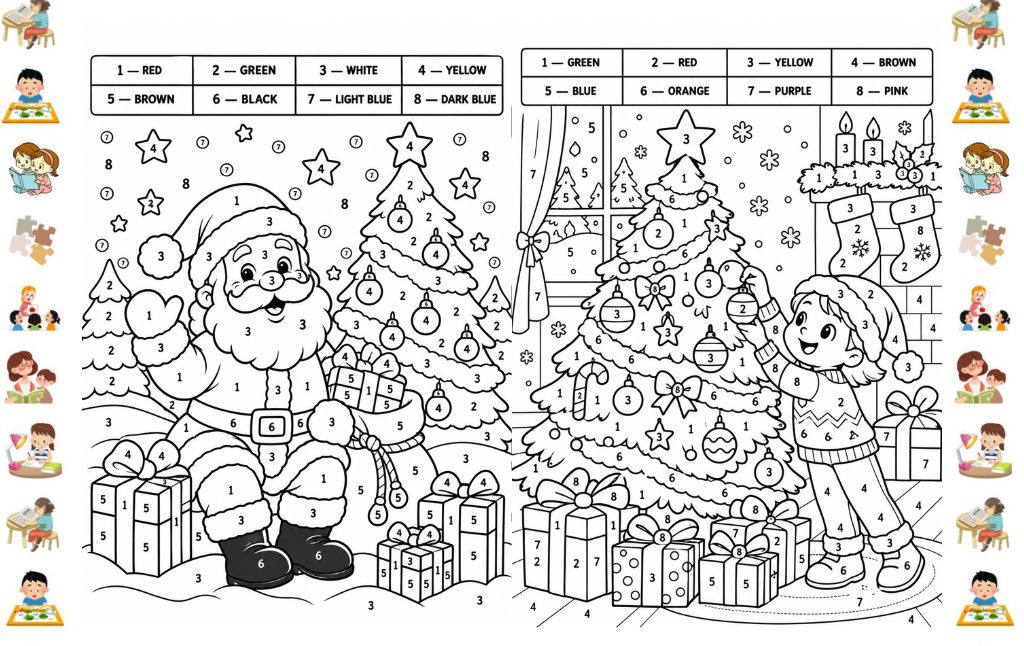Christmas Color By Number Worksheets: Holiday Fun For Kids