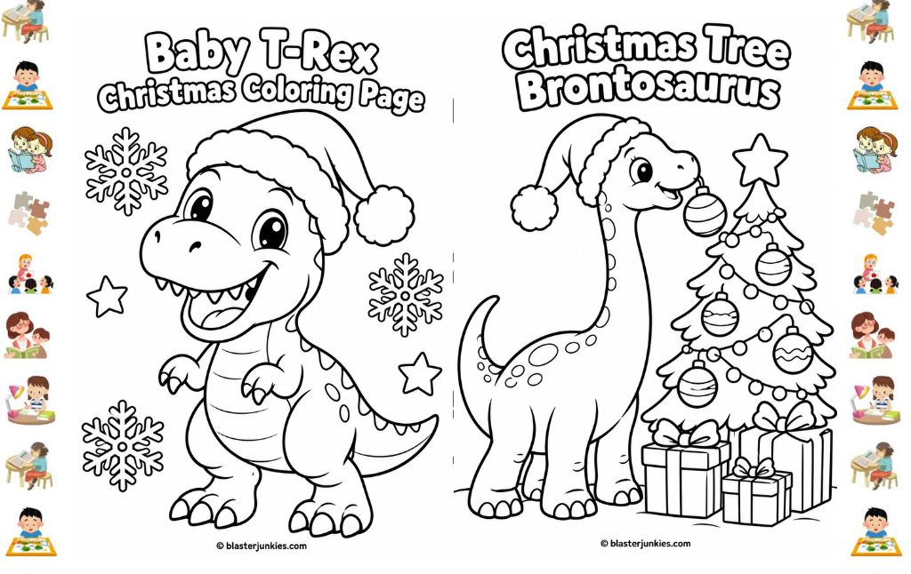 Christmas Dinosaur Coloring Pages
