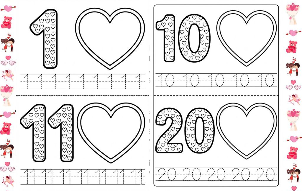FREE Printable Counting to 20 Valentine’s Day Math Worksheets (A4 PDF)