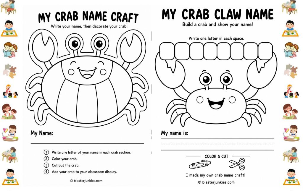 Fun Crab Name Crafts: Hands On Spelling and Fine Motor Activities for Kids