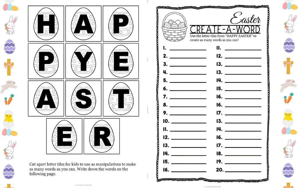 Easter Create A Word Spelling Activity Pack for Kids.