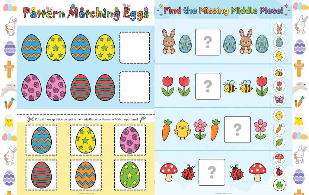10 Easter themed Math Worksheets for kindergarten aged children