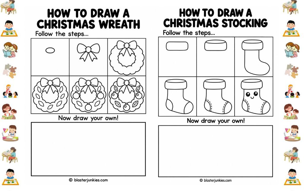 Easy Christmas Drawing Ideas for Kids: Printable Directed Drawing Pages
