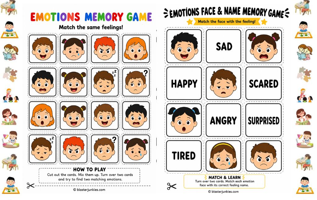 Emotions Memory Game (Free Printable Template)