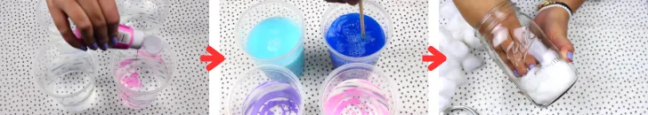 Fill a jar with water, add blue or purple paint, and stir well.