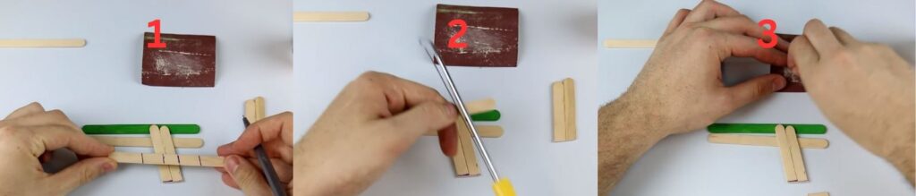 Four evenly spaced marks on a stick, cut and sanded smooth with a cutter and sandpaper