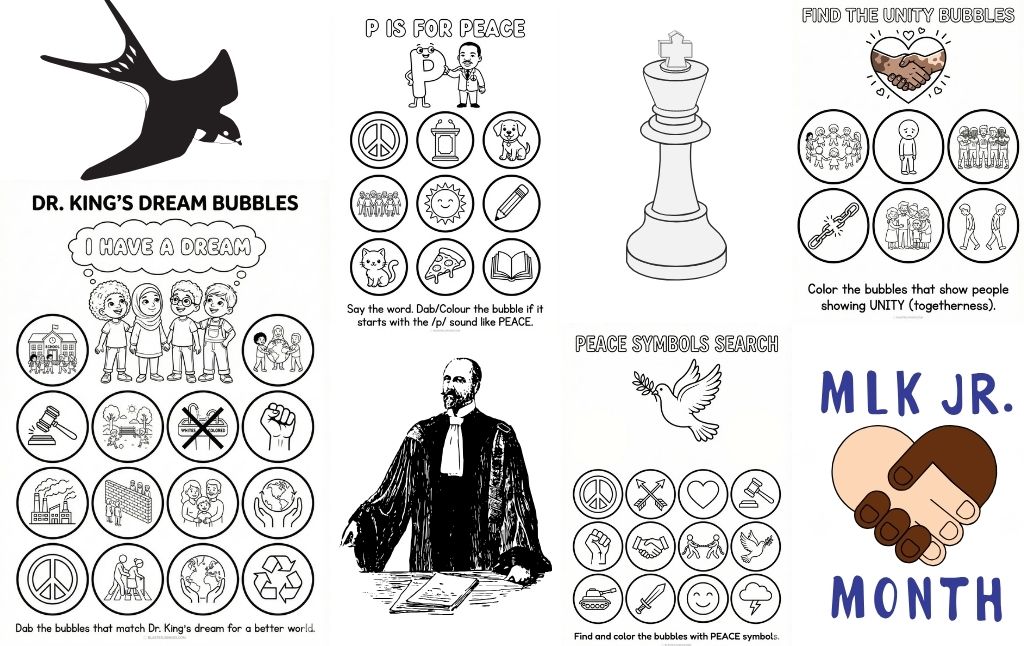 5 Free Martin Luther King Jr. “Find & Color” Activity Sheets (Printable PDF)