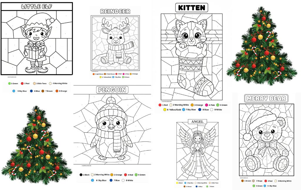 7 Free Printable Christmas Color by Number Pages for Kids