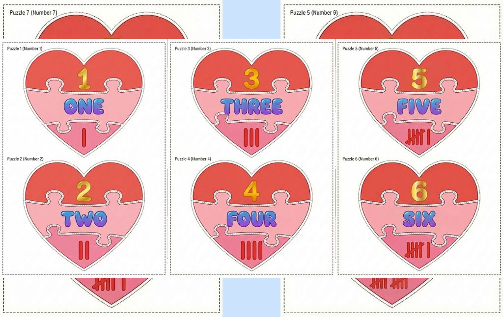 10 Free Valentine’s Day Math Puzzles: Count to 10 Activity (Printable PDF)