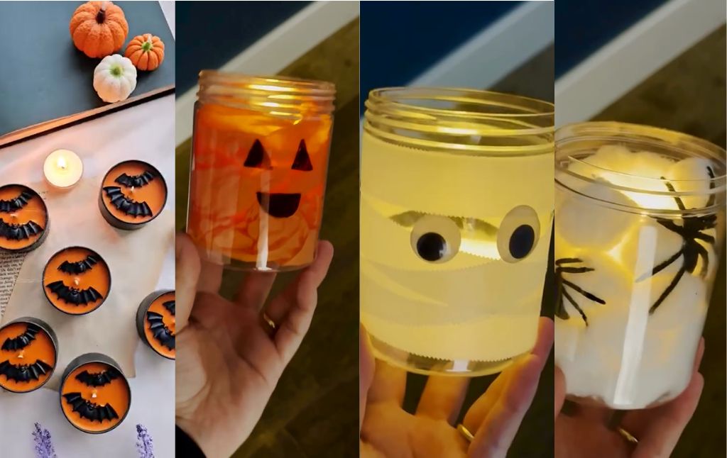 Fun & Easy Halloween DIYs Glowing Jar & Bat Candle