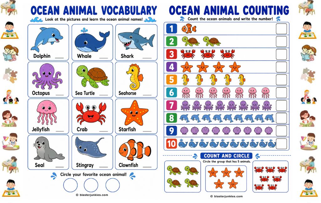 Fun Ocean Animal Worksheets: Early Learning Activities for Kids