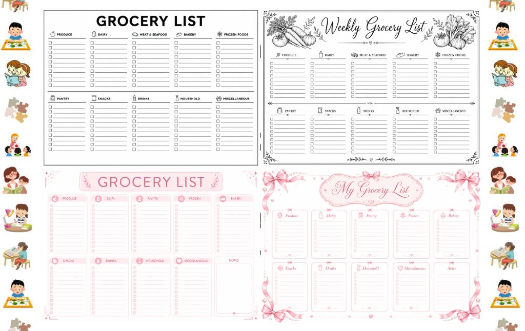 Grocery List Templates Printable Free