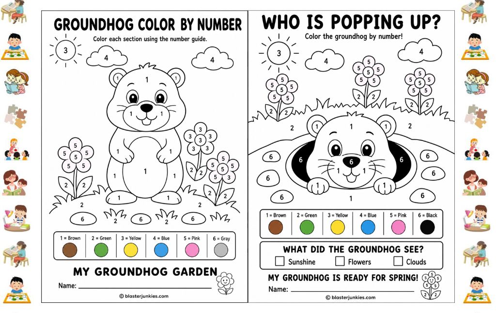 Groundhog Color By Number Printable to Build Early Skills