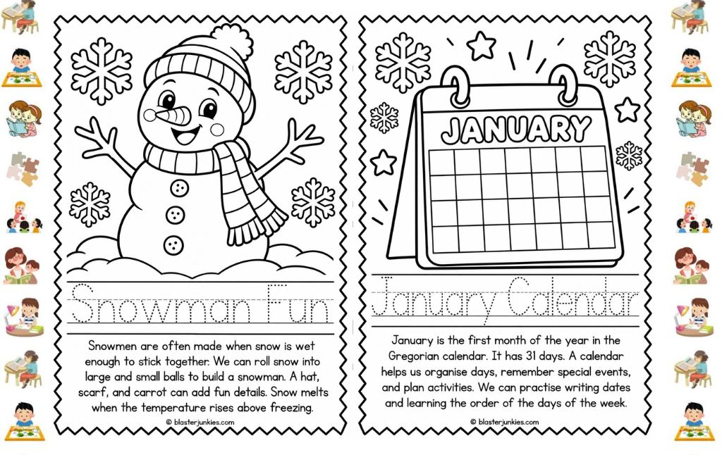 January Learn And Trace Printable: 10 Free Pages for Cozy Winter Learning