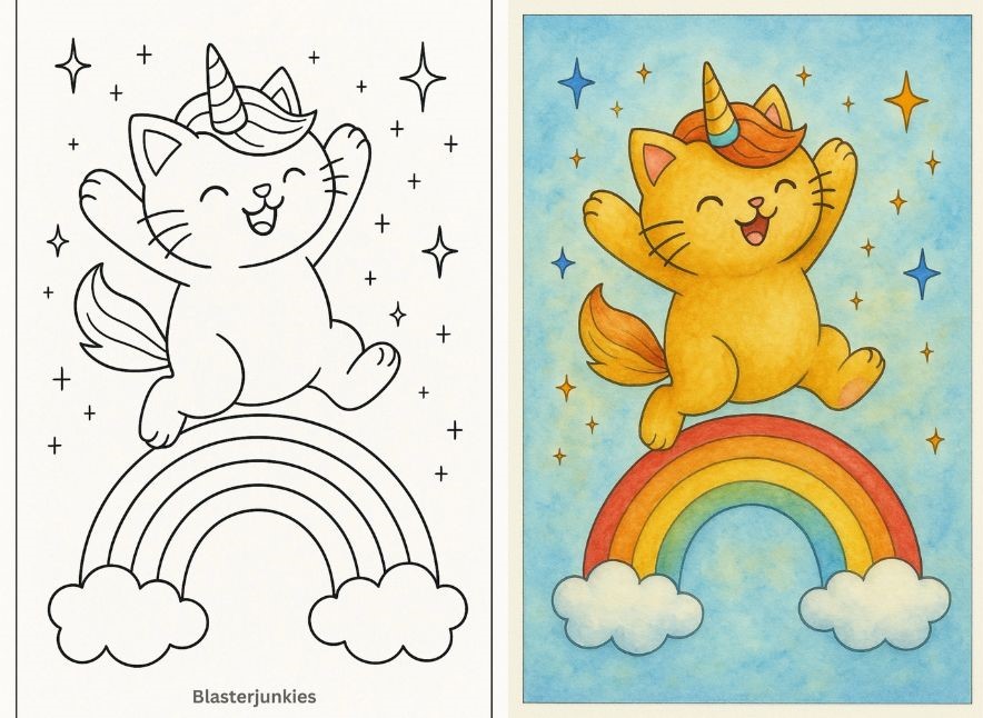 Kitty Unicorn Coloring Page