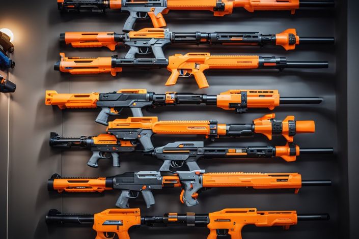 Large size Nerf Guns hanging on the wall