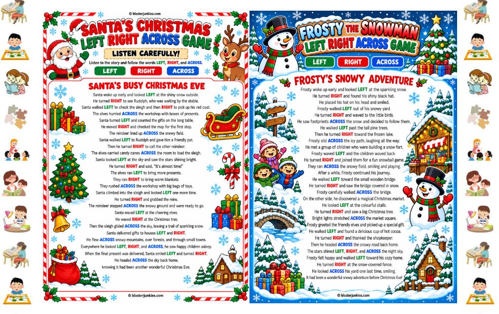 Left Right Across Christmas Game Printable