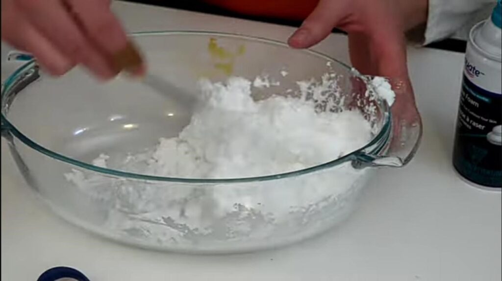 Mix Baking Soda and Shaving Cream in a bowl