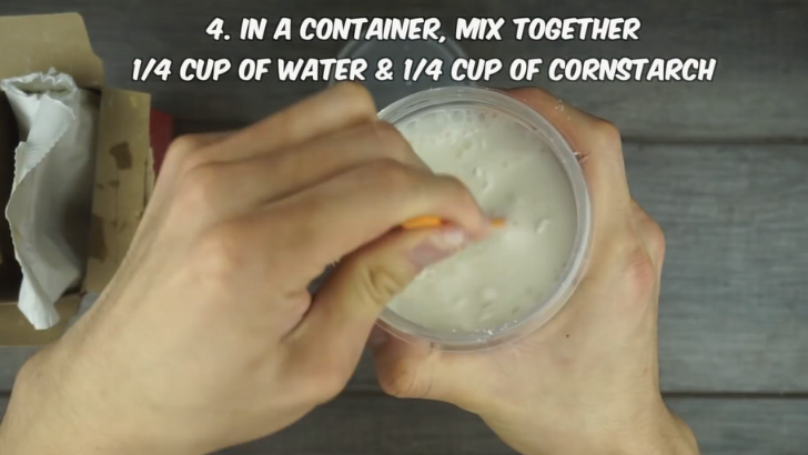 Mix water and cornstarch, add heated mixture.