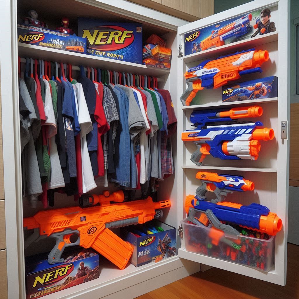 Nerf Guns are stored in the Wardrobe