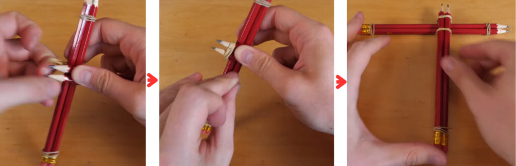 Positioning and Securing Pencils with Wider Rubber Band for Stability