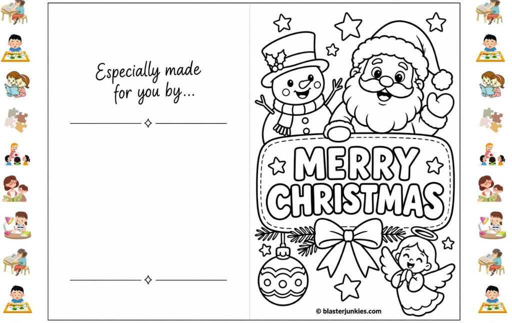 Printable Christmas Cards to Color for Kids