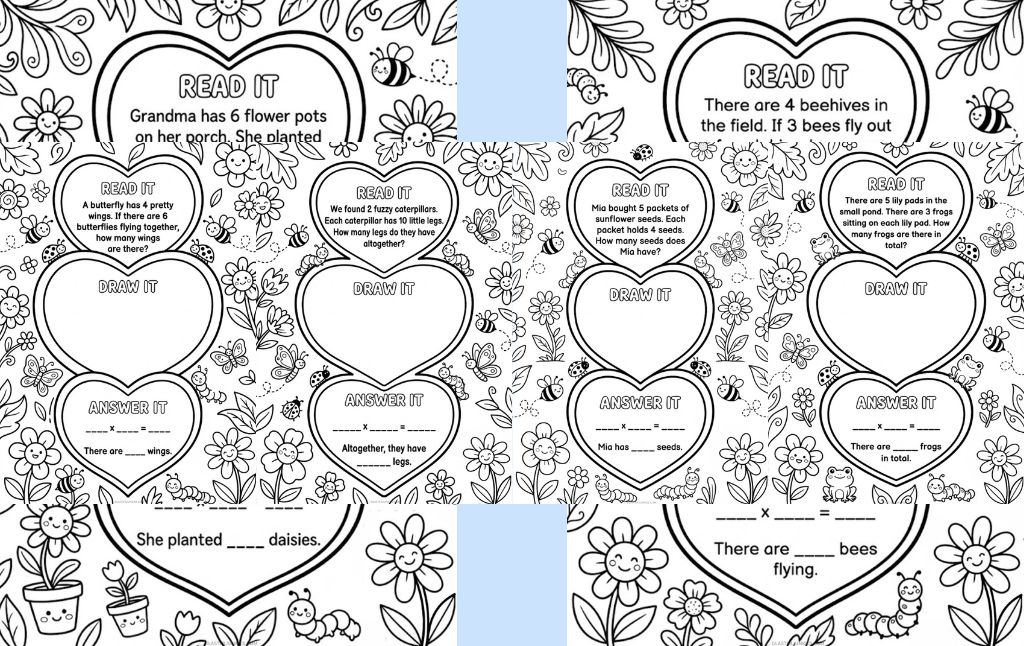 8 Free Printable Valentine’s Day Multiplication Word Problems for 2nd Grade