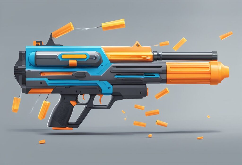 Projectiles flying out of a Nerf Gun