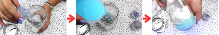 Pull apart cotton balls and place them in the jar to soak up the colored water