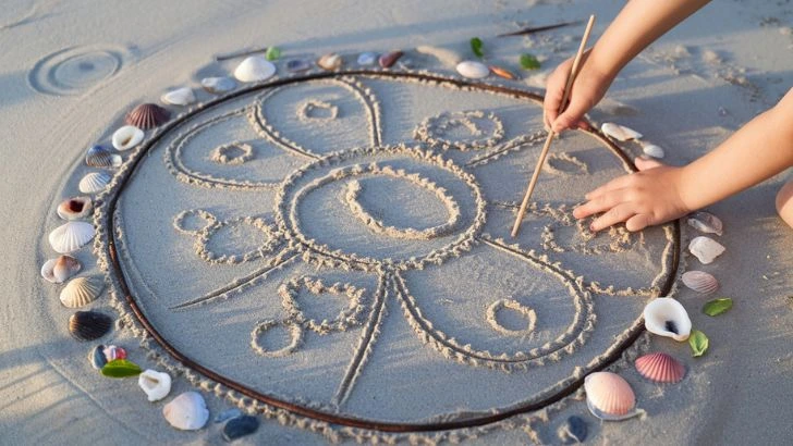 Sand Art with Sticks and Shells