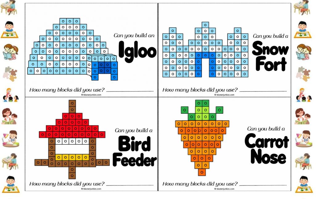 Snap Cubes Winter Patterns Printable: 40 Free Cards for Cozy Building Fun