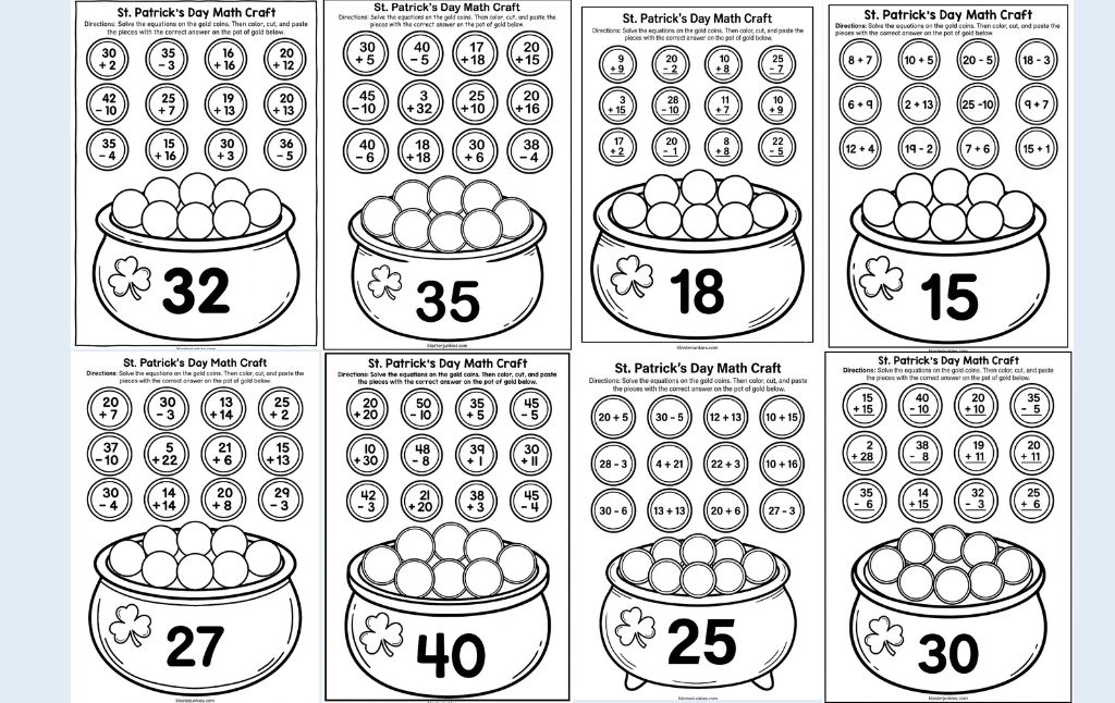12 Free St. Patrick’s Day Math Crafts: Addition & Subtraction Practice (Grades 1-2)