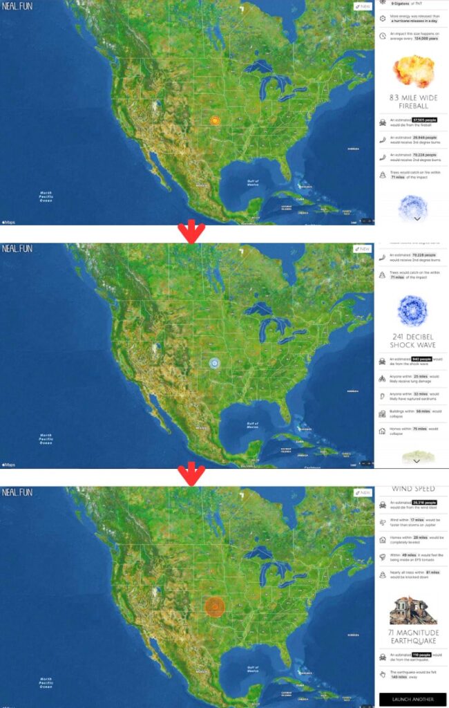 View Destruction Area Caused by Impact on Left Map