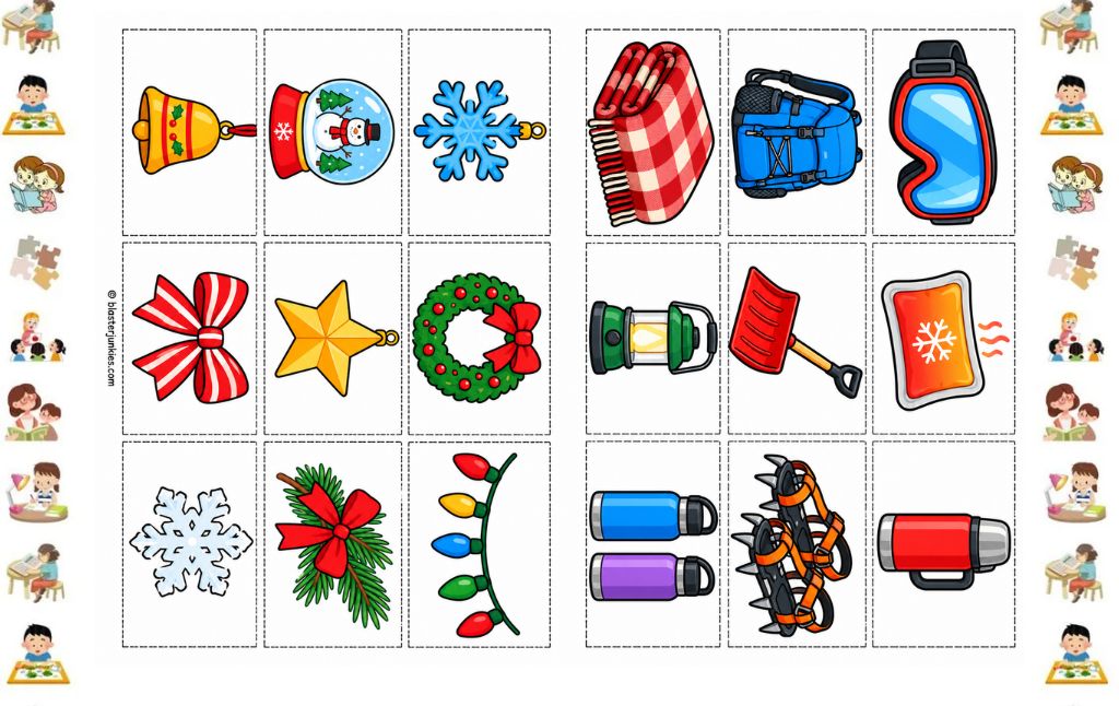 Winter Printable Memory Game: 90 Free Picture Cards for Cozy Matching Fun