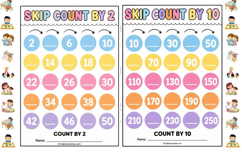 Free Printable Skip Counting Worksheets: Easy Math Practice for Kids Worksheets For 2s-10s