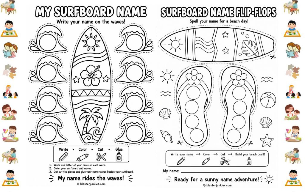 Fun Surfboard Name Crafts: Hands On Spelling and Fine Motor Activities for Kids